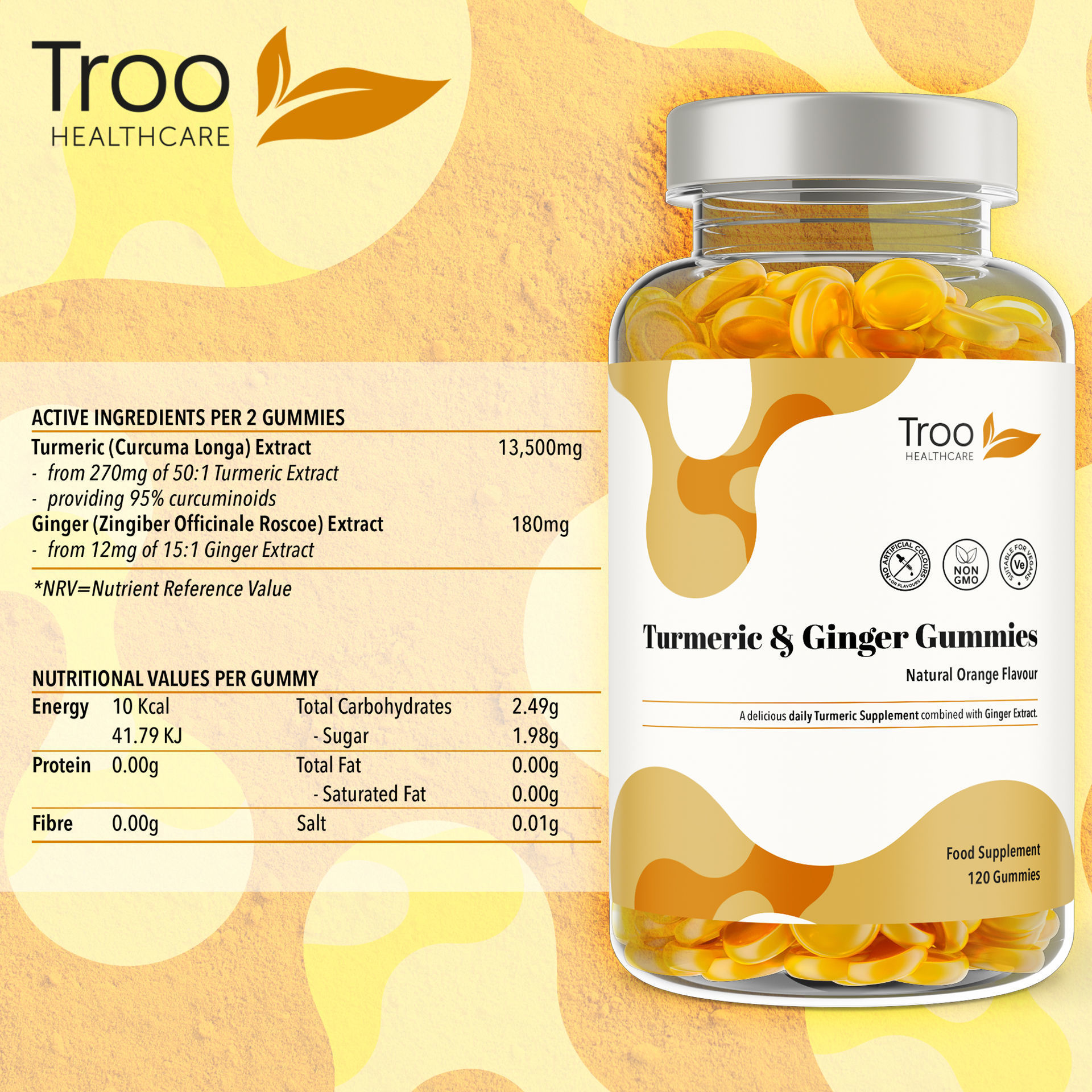Turmeric Curcumin and Ginger Extract Gummies Natural Orange Flavour Troo Health. Healthcare