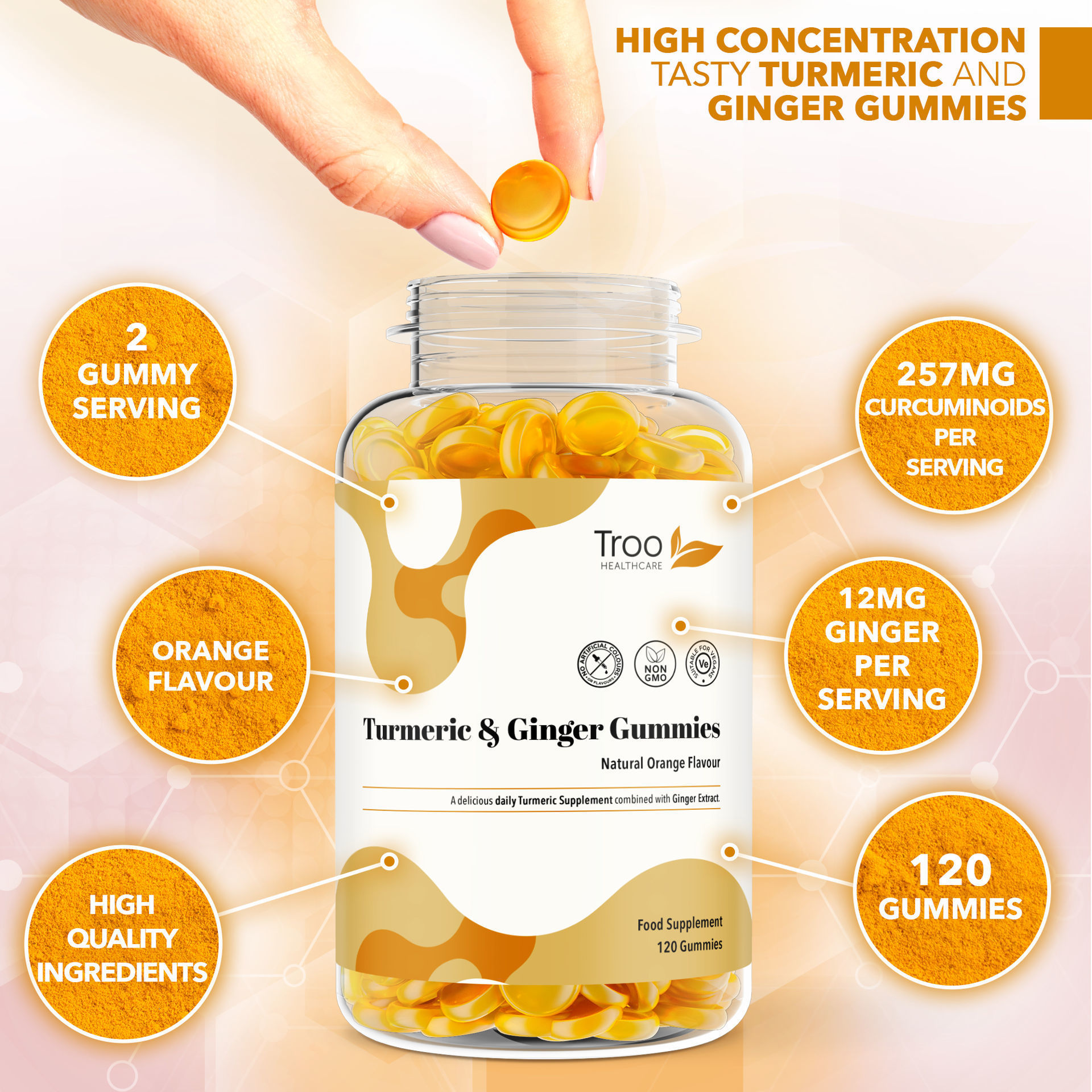 Turmeric Curcumin and Ginger Extract Gummies Natural Orange Flavour