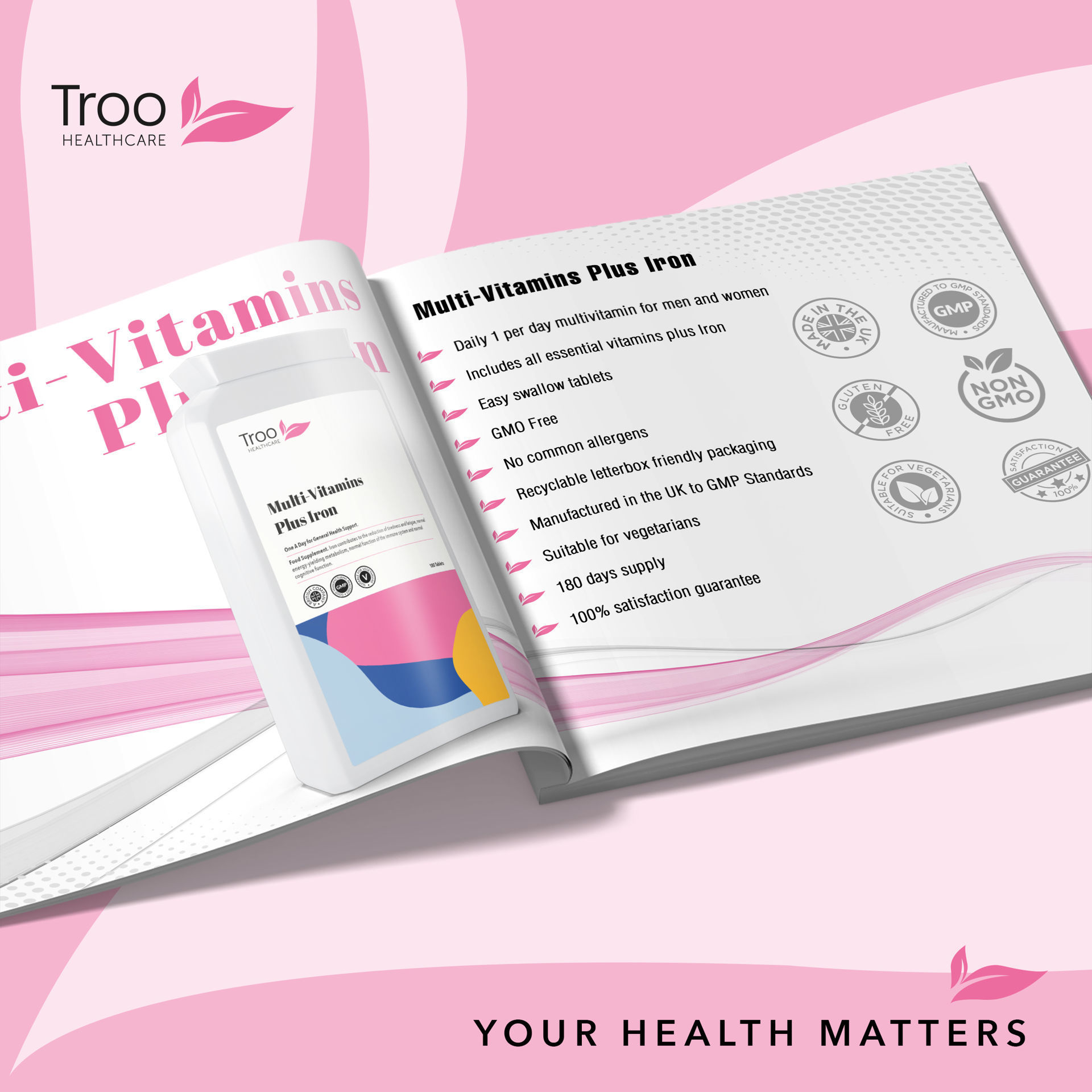 Multivitamin with Iron for Men and Women Troo Health Care. Healthcare Supplements Made in the